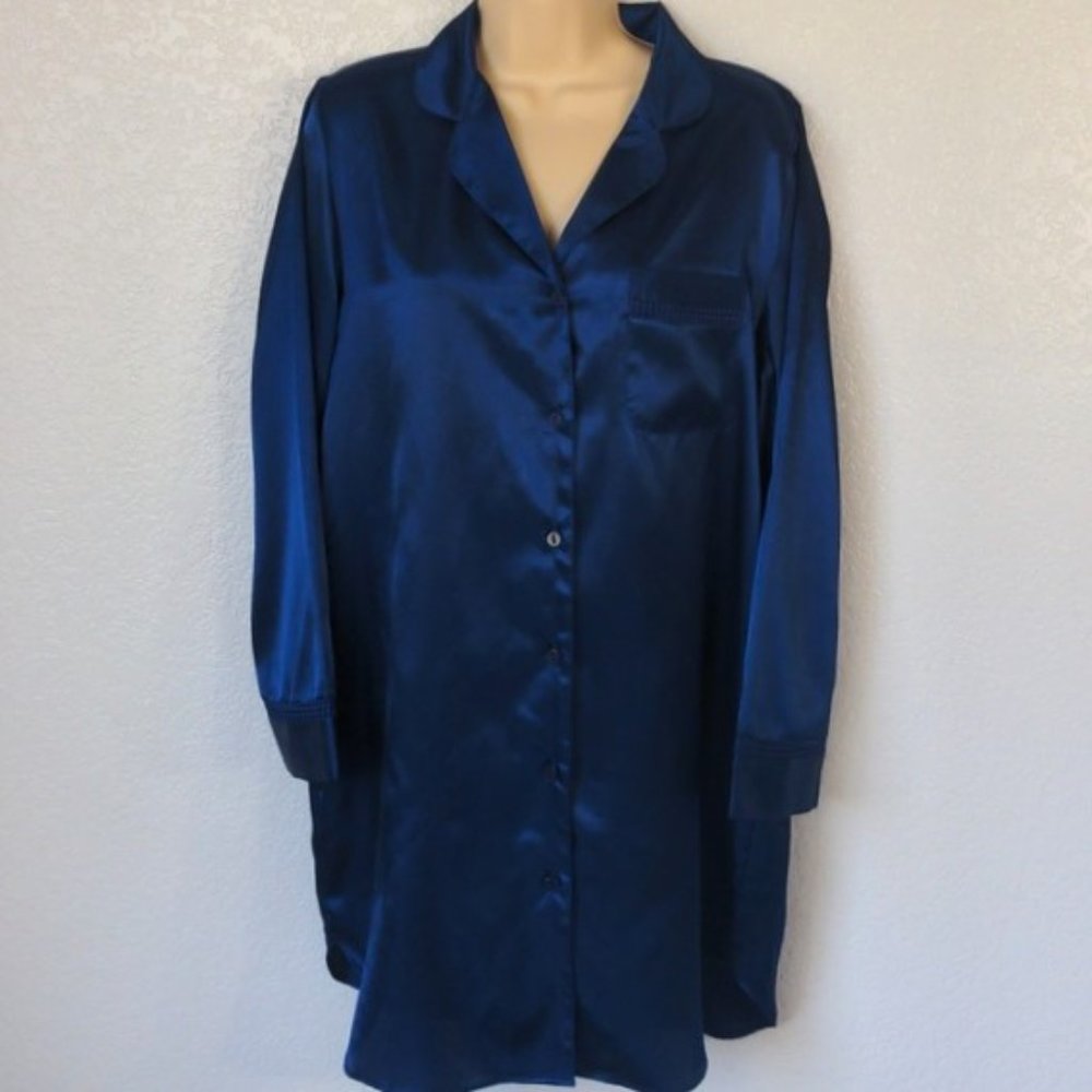 Morgan Taylor Size M Sleep Shirt Navy Satin Pajama